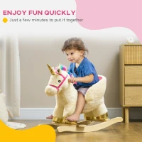 Qaba Rocking Horse Unicorn with Sound, Safety Belt, Wooden Base, for 18-36 Months(m-6)