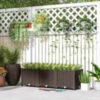 Outsunny Plastic Raised Garden Bed, 4 x 1 x 1 ft Outdoor Flower Box with Drainage Holes for Vegetables, Herbs, Brown(m-10)