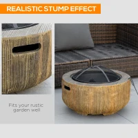 Outsunny Outdoor Fire Pit, 24 Inch Metal Wood Burning Fireplace with Spark Cover, Poker, Woodgrain Design for Patio, Picnic, Backyard, Light Brown(m-4)