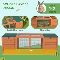 PawHut Outdoor Rabbit Cage Wooden Rabbit Hutch with Double Main House, Openable Tops, Asphalt Roofs for 1-2 Rabbits, Orange(m-4)