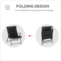 Outsunny Foldable Lounge Chair, Fabric Upholstered Recliner, Outdoor Lounger with Armrest, Metal Frame for Backyard, Black(m-4)