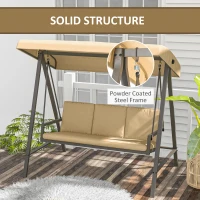 Outsunny 3 Seater Patio Swing Chair, Porch Swing with Adjustable Canopy and Removable Cushions, Outdoor Swing Seat, Beige(m-4)