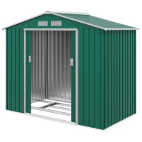 Outsunny 7' x 4' Outdoor Storage Shed, Garden Tool House w/ Foundation Kit Vents & Sliding Doors for Backyard Patio, Green(m-12)