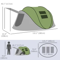 Outsunny Pop Up Tent with Porch and Carry Bag, 3000mm Waterproof, for 2-3 People Camping Hiking, Green(m-3)
