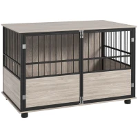 PawHut 39.5" Furniture Style Dog Crate End Table w/ 3 Doors for Small to Large Dogs, Walnut Finish(m-1)