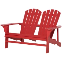 Outsunny 2 Person Adirondack Loveseat, Fire Pit Chair for 2, Wooden Double Adirondack for Patio, Porch, Backyard, Garden with High-back, Wide Armrests, Red(m-11)
