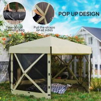 Outsunny 12' x 12' Hexagonal Pop Up Gazebo Canopy Tent with 5 Sidewalls, Outdoor Canopy Shelter with Carry Bag, Beige(m-4)