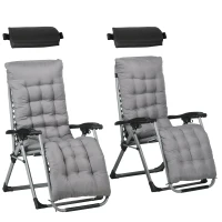 Outsunny Folding Garden Chairs Set of 2, Reclining Zero Gravity Chair, Sun Lounger with Cushion and Headrest, Dark Grey(m-11)