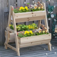 Outsunny 3 Tier Verctial Raised Garden Bed, Wooden Elevated Planter Box with Fabric Liner and Drainage Holes, for Vegetables, Herbs, Flowers, Natural(m-10)