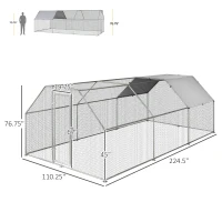PawHut 18.7' Chicken Coop Galvanized Hen House Poultry Cage Outdoor Enclosure w/ UV-Protection Water-Resist Cover(m-3)