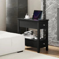 HOMCOM Narrow Side Table with Charging Station, USB Ports, Modern End Table with Storage Shelf, Drawers for Living Room, Black(m-7)
