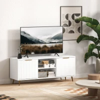 HOMCOM TV Stand with Storage for 55 Inch TV, Modern TV Cabinet with 2 Open Shelves and 2 Cabinets for Living Room, White(m-8)