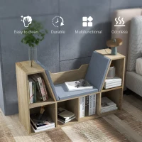 HOMCOM 6-Cubby Bookcase with Seat Cushion, Cube Storage Shelf with Reading Nook for Home Office, Study, Oak(m-7)