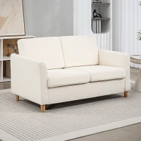 HOMCOM 2-Seat Sofa Two-Seater Couch with Armrests and Wood Legs for Living Room, Bedroom, Cream White(m-8)