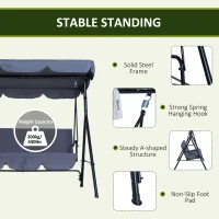 Outsunny 3-Seat Outdoor Patio Swing Chair with Removable Cushion, Steel Frame Stand and Adjustable Tilt Canopy for Patio, Garden, Poolside, Balcony, Backyard, Gray(m-5)