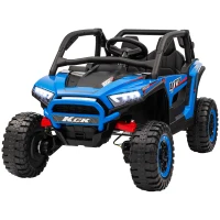 Qaba 2 Seater 24V 7AH Ride on Truck, Electric Car for Kids w/ Spring Suspension, Remote Lights, Horn, Music, Blue(m-2)