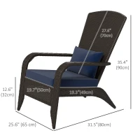 Outsunny Patio Wicker Adirondack Chair, Outdoor Rattan Muskoka Chair with Cushions for Patio, Garden, Backyard Dark Blue(m-3)