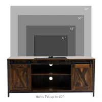 HOMCOM Industrial TV Stand for TVs up to 60", TV Console with Storage and 2 Sliding Barn Doors, Freestanding Entertainment Unit for Living Room, Bedroom, Brown(m-4)