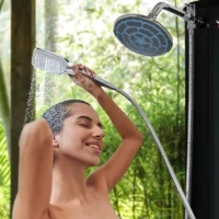 Outsunny 7' Outdoor Solar Heated Shower with 360 Rotating Rainfall & Handheld Shower Head, Foot Shower Faucet, Temperature and Pressure Adjustable, Holds 9.2 Gallons for Backyard Pool(m-9)