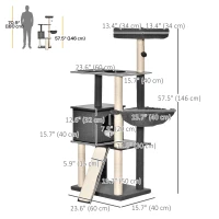 PawHut 58" Cat Tree Huge Kitty Activity Center Cat Climbing Toy Rest Pet Furniture with Sisal Scratching Post Pad Condo Bed Perch Ladder Hanging Ball Dark Grey(m-3)