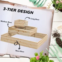 Outsunny Outdoor Elevated Planter Box, 3-Tier Wooden Raised Garden Bed for Vegetables, Flowers and Herbs, 43.3" x 43.3" x 20.1"(m-4)
