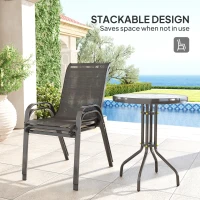 Outsunny 3 Pieces Bistro Set, Small Patio Furniture Set with Stackable Mesh Chairs, Glass Table for Garden, Balcony, Black(m-5)