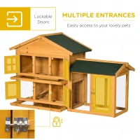 PawHut 59" Wooden Rabbit Hutch 2 Tier Bunny House Pet Playpen Enclosure for Indoor Outdoor with Slide-out Tray, Ramp, for Rabbits and Small Animals, Orange(m-5)