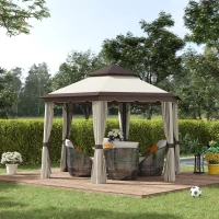 Outsunny 13x13ft Hexagonal Patio Gazebo, Double Roof Garden Pavilion Outdoor Marquee Canopy Wedding Party Tent Shelter with Sidewall Panels(m-1)