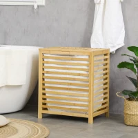 HOMCOM 55 L Bamboo Laundry Basket with Lid, Cloth Hamper with Removable Liner Bag, 19.75 x 14.25 x 23.5 Inches, Natural(m-10)