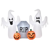 HOMCOM 4ft Halloween Inflatable Ghosts with Tombstone and Pumpkin, LED Lighted for Home Indoor Outdoor Garden Lawn Decoration Party Prop(m-11)