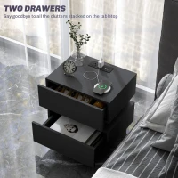 HOMCOM Bedside Table with Charging Station and LED Light Modern Nightstand with USB Ports AC Outlets Drawers Remote, Black(m-6)