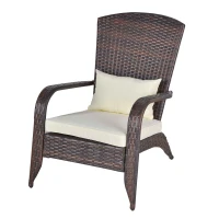 Outsunny Patio Wicker Adirondack Chair, Outdoor PE Rattan Fire Pit Chair, Muskoka Chair w/ Soft Cushions, Tall Curved Backrest and Comfortable Armrests for Deck or Garden, White(m-11)