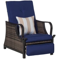 Outsunny Outdoor Recliner Chair with Cushion, Rust-Resistant Aluminum Frames PE Wicker Patio Lounge Chaise Chair with Adjustable Reclining Backrest and Footrest, Pillow, Dark Blue(m-11)