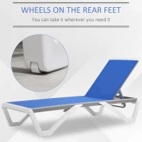 Outsunny Outdoor Chaise Lounge Chair, Patio Aluminum Tanning Chair with 5-Level Adjustable Back, Portable Wheels, Breathable Mesh Fabric, for Pool, Deck,  Garden, Blue(m-6)
