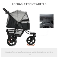 PawHut 3 Wheel Folding Dog Stroller, Travel Carrier with Adjustable Canopy, Storage Brake, Mesh Window for S&M Dogs Grey(m-4)