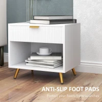 HOMCOM Nightstand with Fluted Panel, Bedside Table with Drawer and Open Compartment, Modern Night Table for Bedroom, White(m-7)