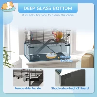 PawHut Hamster Cage with Deep Glass Bottom, Tunnel Tube System, Platforms, Hut, Exercise Wheel, Water Bottle, 24" x 16" x 22"(m-6)