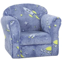 Qaba Toddler Chair with Luminous Universe Design, Wooden Frame, for 18-36 Months, Blue(m-11)