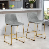 HOMCOM Counter Height Stools Set of 2, PU Leather Upholstered Stools for Kitchen Island, Modern Bar Chairs, Light Grey(m-1)