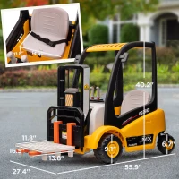 Qaba 12V Kids Ride on Forklift Car with Tent, 360° Rotation Electric Ride On Excavator w/ Liftable Fork and Pallet, Music(m-3)