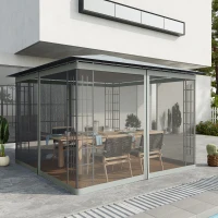 Outsunny Replacement Mosquito Netting for Gazebo 10' x 10' Black Screen Walls for Canopy with Zippers for Parties and Outdoor Activities, Dark Grey(m-1)