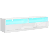 HOMCOM LED Lighted TV Stand for TVs up to 75", Modern TV Cabinet with Storage Drawers for Living Room, High Gloss White(m-2)