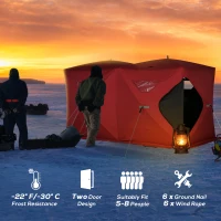 Outsunny 5-8 People Ice Fishing Shelter, Pop-Up Portable Ice Fishing Tent with Carry Bag, Two Doors, Windows and Vents, Ice Shanty for Winter Fishing, Red(m-4)