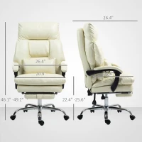 HOMCOM Overstuffed Office Chair, High Back Desk Chair with Foot Rest, Reclining PU Leather Computer Chair, Cream White(m-3)
