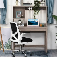 HOMCOM Computer Desk with Hutch, Home Office Table with Storage Shelves and Open Compartments for Writing, Work, Brown(m-6)