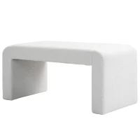 HOMCOM Upholstered Bedroom Bench, Boucle End of Bed Bench, Modern U-Shaped Entryway Bench, 39 x 18 x 18 Inches, White(m-2)