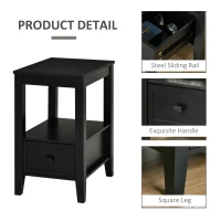 HOMCOM Side Table, Modern Coffee End Table with Drawer and Shelf,  Nightstand for Bedroom, Living Room, Black(m-7)