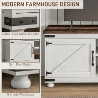 HOMCOM Farmhouse TV Stand Small Minimalist Barn Doors Cable Management for 65" TV Small Space Apartment Distressed White(m-7)