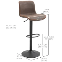 HOMCOM Bar Stools Set of 2, Swivel Counter Height Bar Stools with Adjustable Height and Footrest, PU Leather Upholstered Kitchen Stool for Breakfast Bar, Brown(m-3)