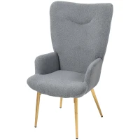 HOMCOM Modern Accent Armchair, Sherpa Boucle Lounge Chair with Metal Legs for Living Room, Bedroom, Grey(m-2)